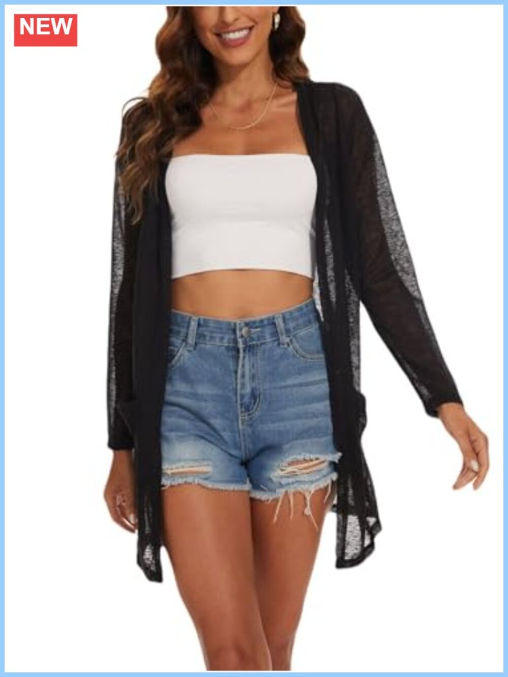 Lightweight Sheer Summer Cardigan with Pockets Long Sleeve Open Front